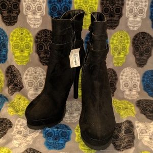 Black Faux Suede Stiletto Ankle Boots